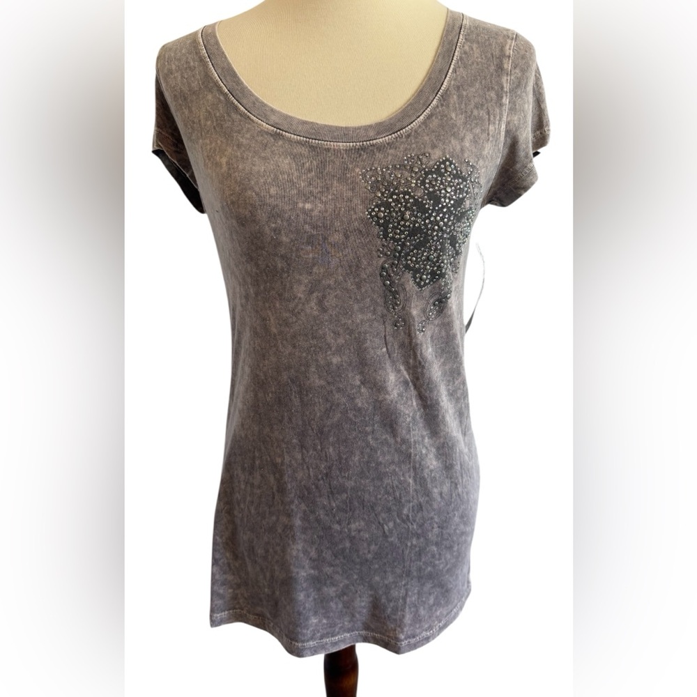 Witness Charcoal Gray Burnout Graphic Studded Cross Back Top Size Medium